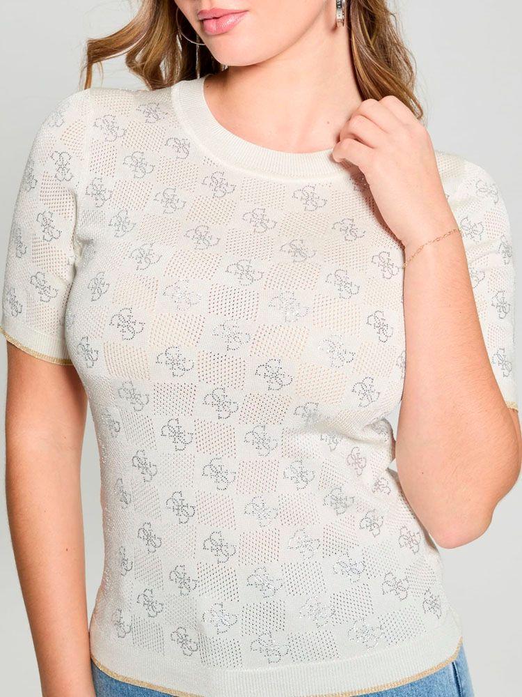 Polera Guess Mujer Rosie 4G Rn Ss Swtr Blanco-2