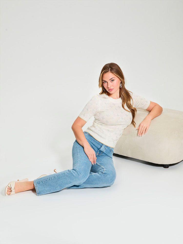 Polera Guess Mujer Rosie 4G Rn Ss Swtr Blanco-3