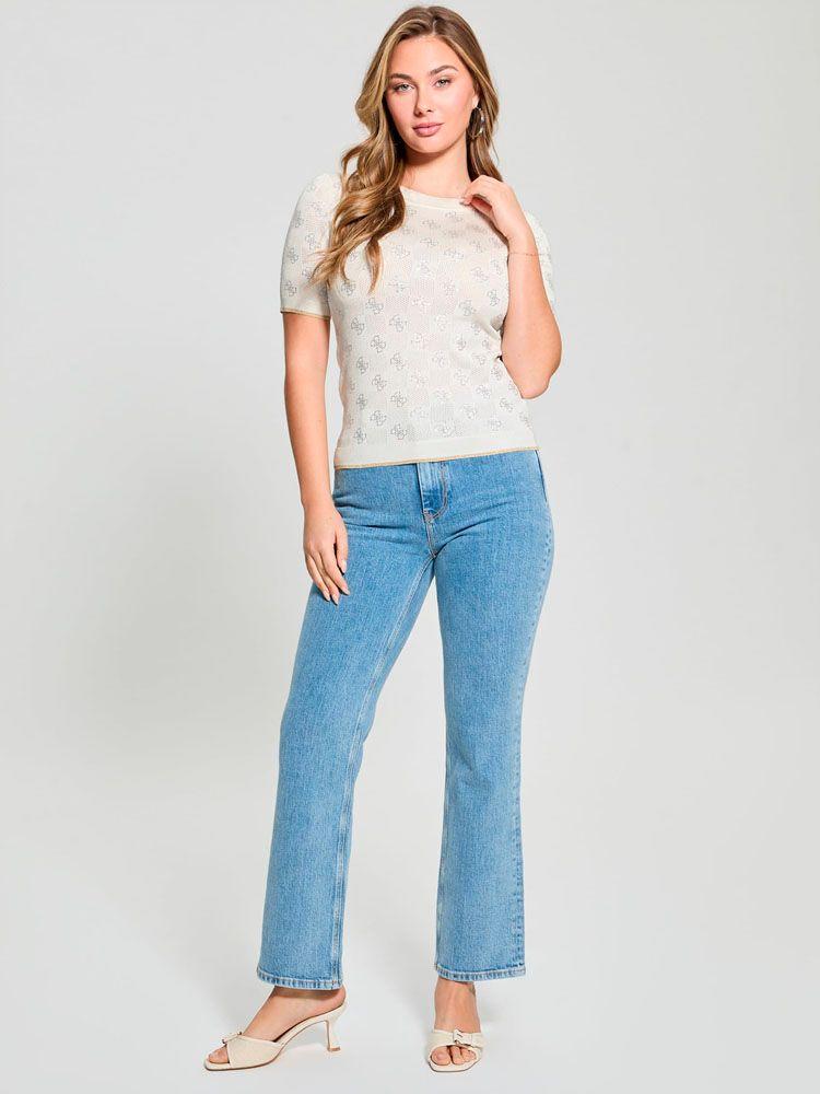 Polera Guess Mujer Rosie 4G Rn Ss Swtr Blanco-6