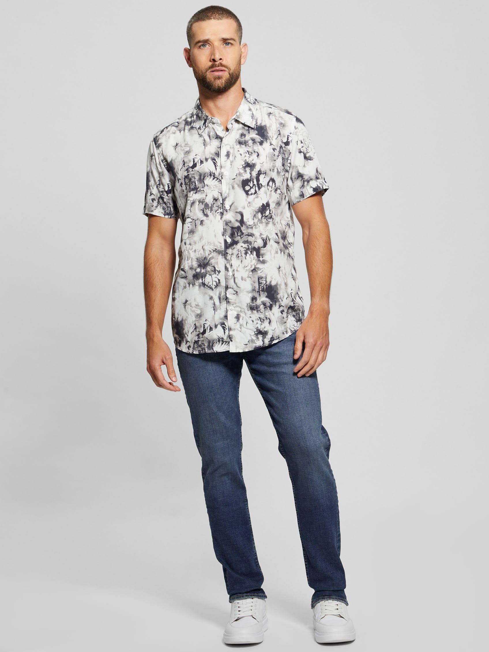 Camisa Guess Hombre Ss Wayco Sateen Floral Shirt Gris-1