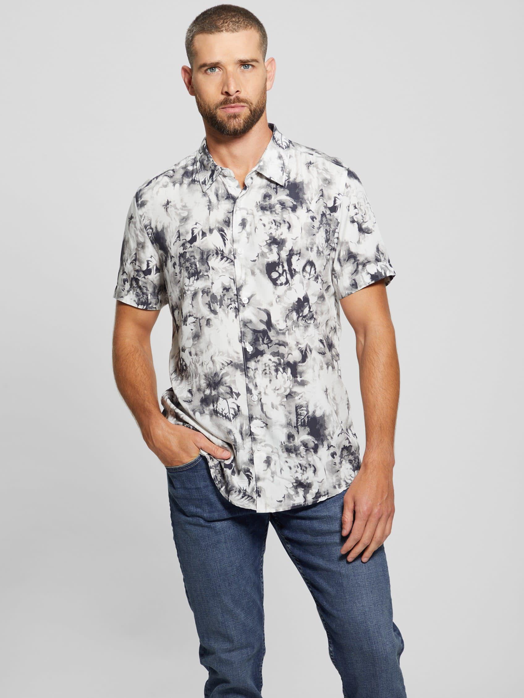 Camisa Guess Hombre Ss Wayco Sateen Floral Shirt Gris-2
