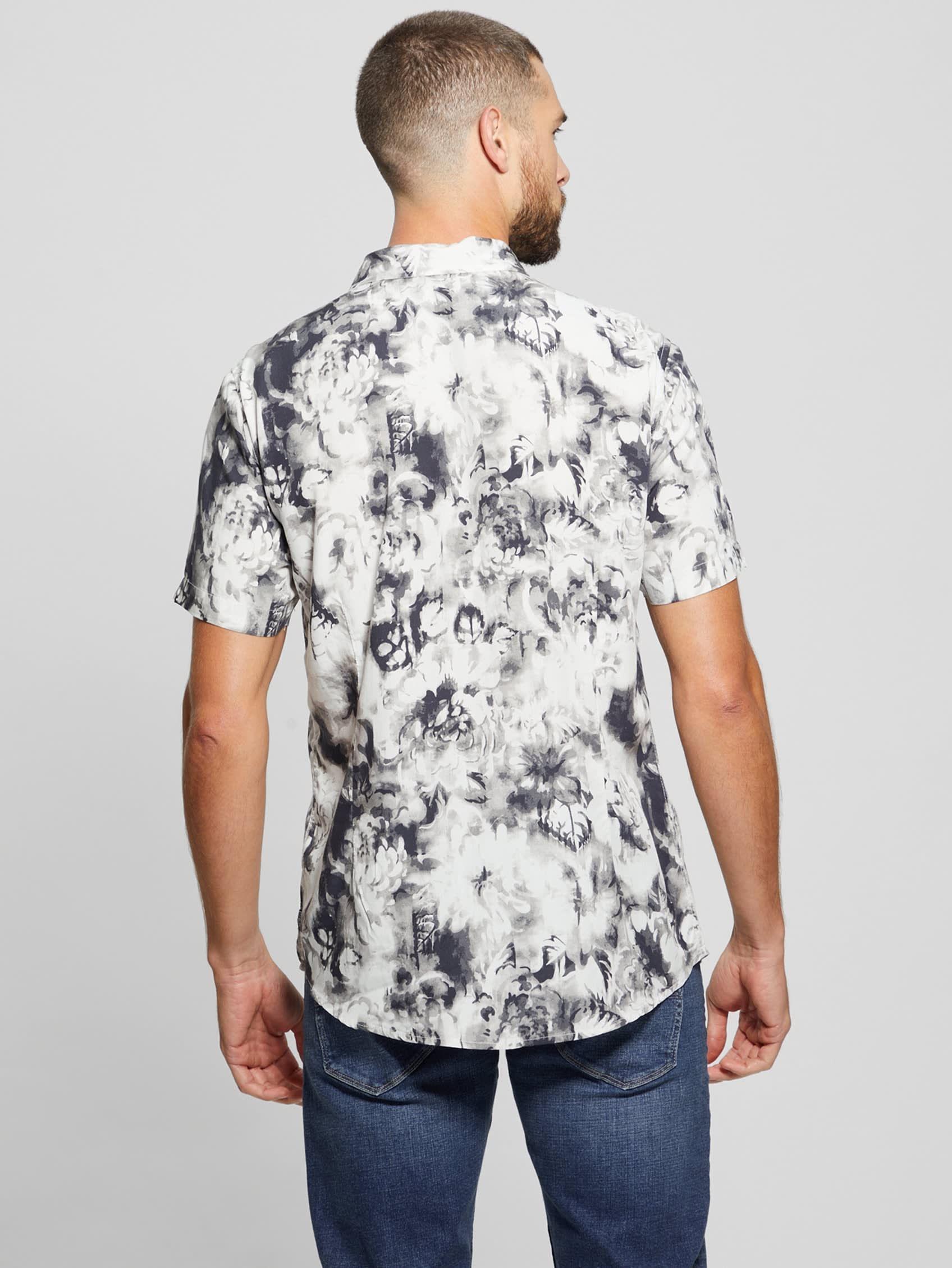 Camisa Guess Hombre Ss Wayco Sateen Floral Shirt Gris-3