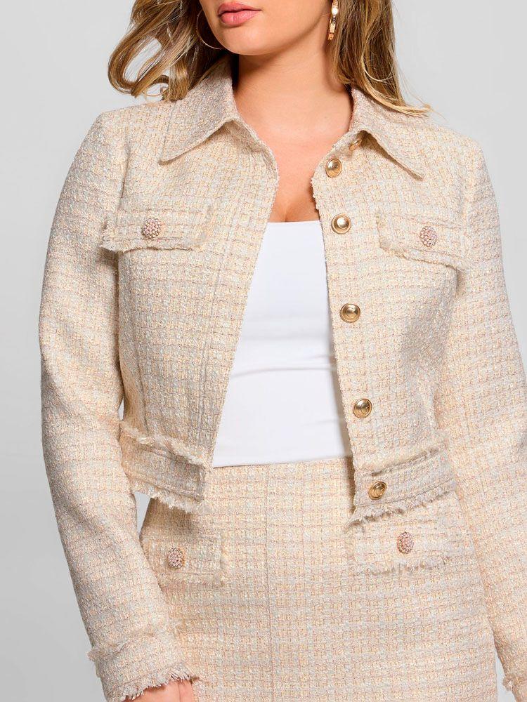 Chaqueta Guess Mujer Daphnee Cropped Jacket Beige-3