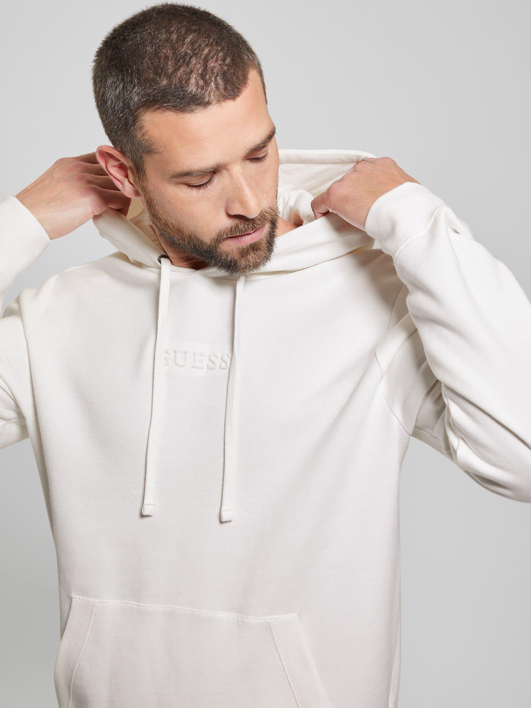 Poleron Guess Hombre Roy Embossed Hoodie Blanco-1