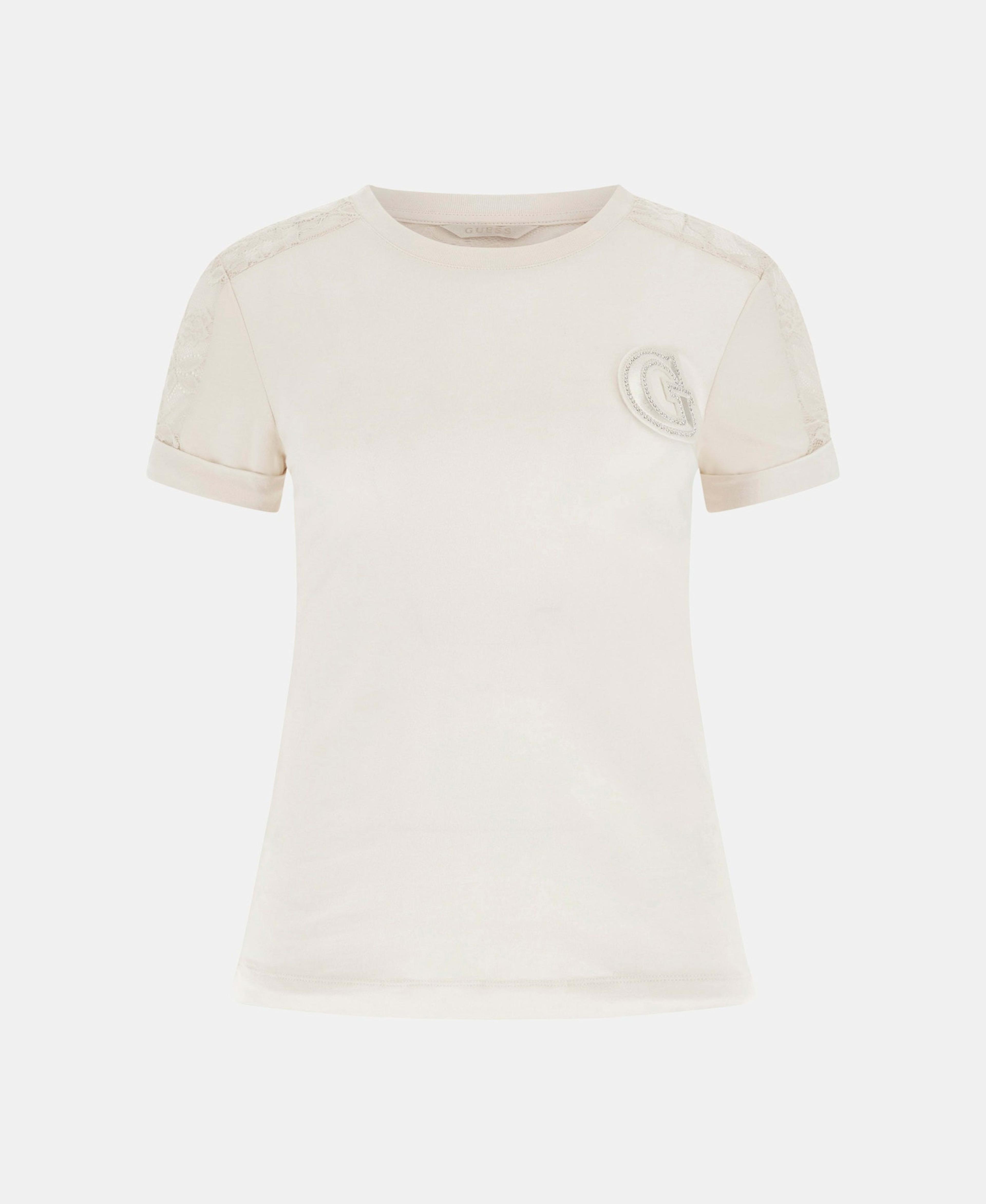 Polera Guess Mujer Ss Cn Lace Tee Beige-4