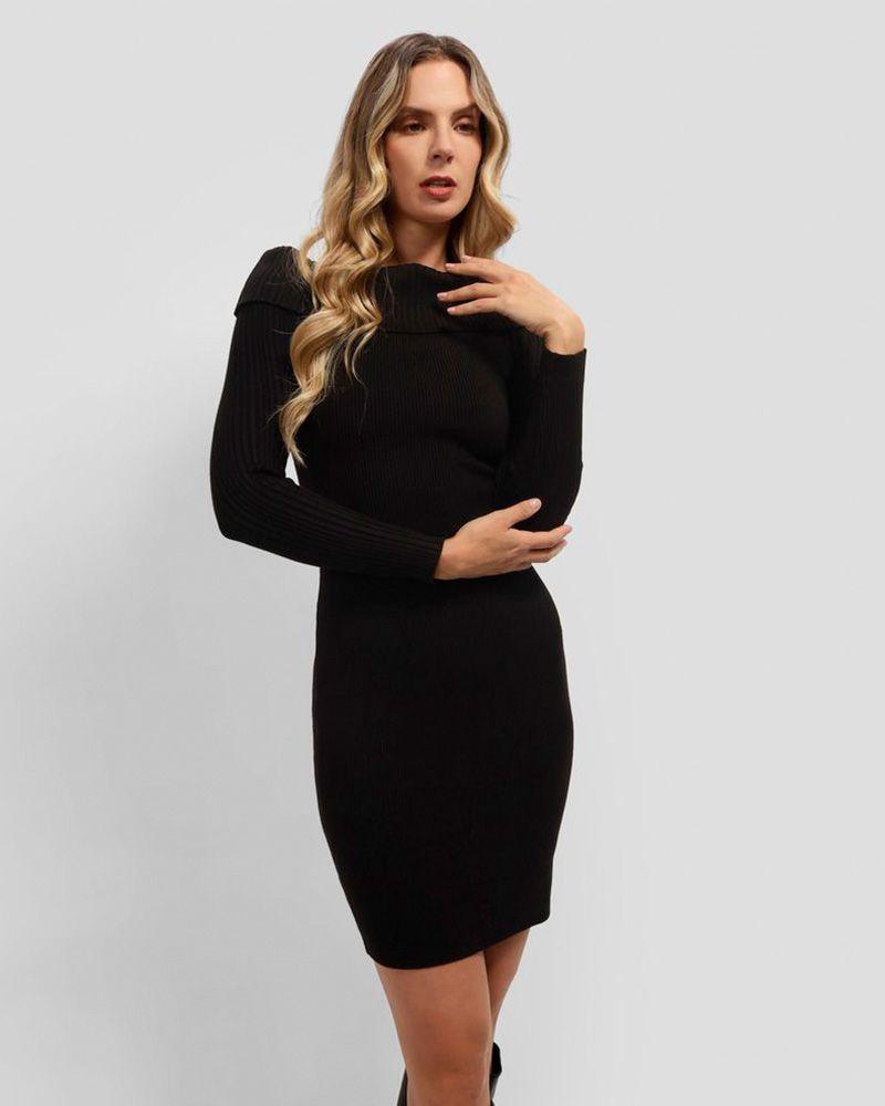 Vestido Guess Mujer Ls Fold Over Rib Julia Dress Negro-0