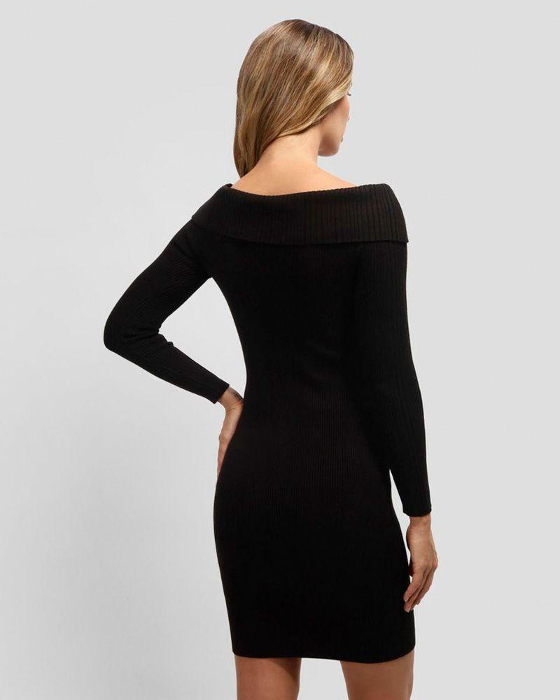 Vestido Guess Mujer Ls Fold Over Rib Julia Dress Negro-3