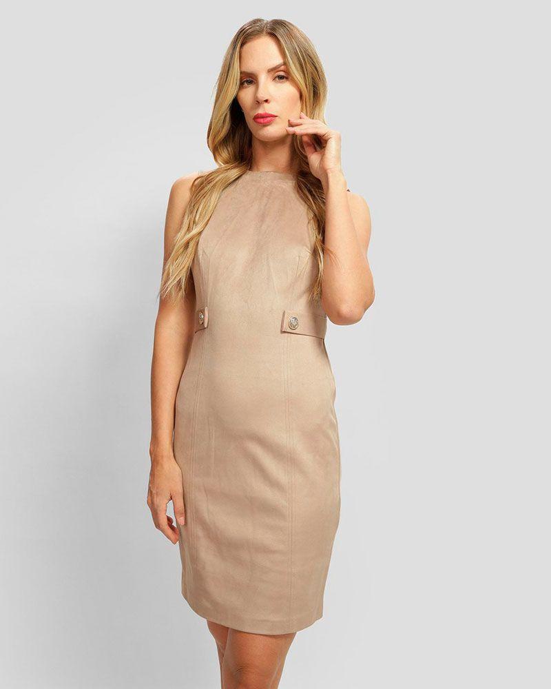 Vestido Guess Mujer New Sl Suede Bodycon Dress Beige-0