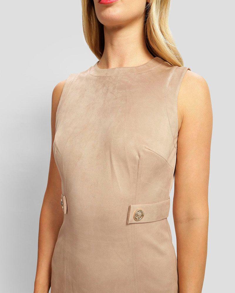 Vestido Guess Mujer New Sl Suede Bodycon Dress Beige-2