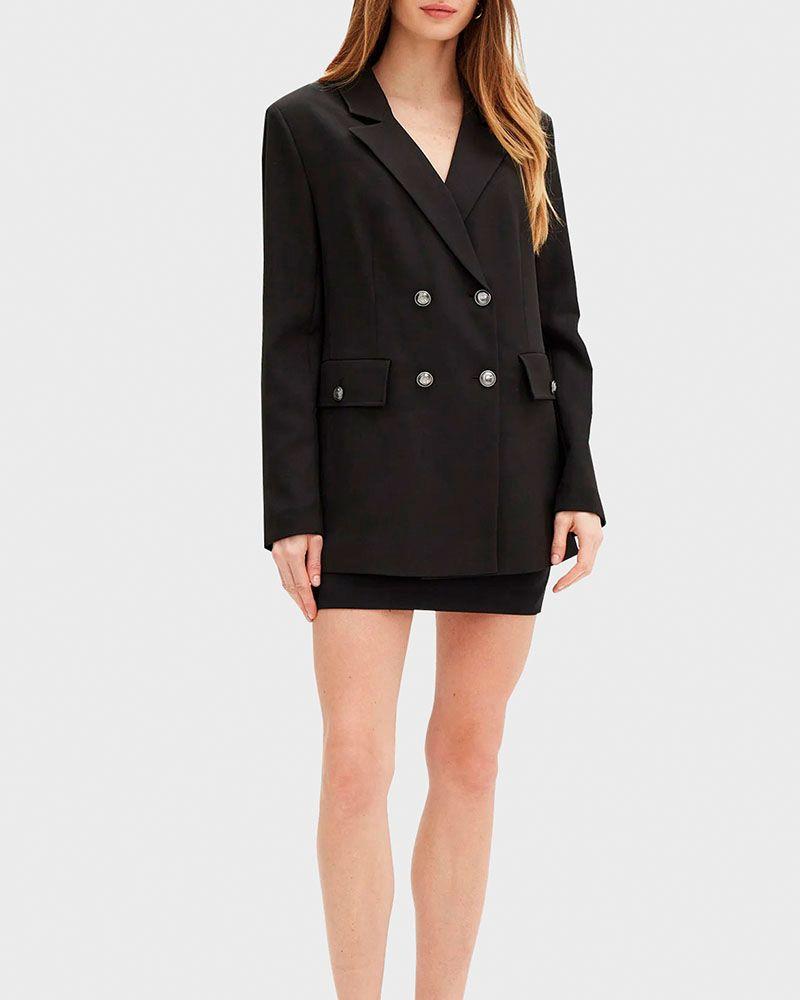 Chaqueta Guess Mujer New Fiona Double Breast Blazer Negro-2