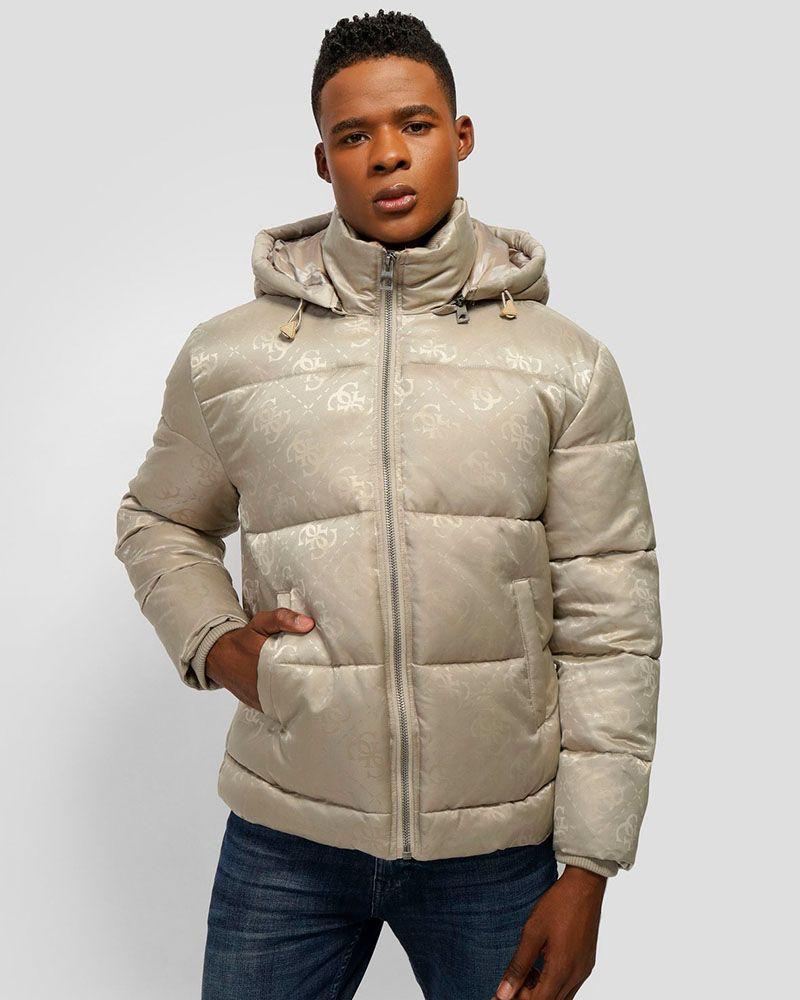 Chaqueta Guess Hombre Logo Nylon Zip Puffer Beige-0