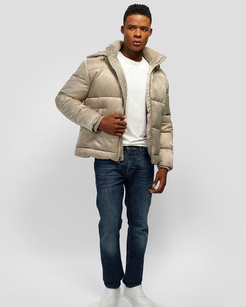 Chaqueta Guess Hombre Logo Nylon Zip Puffer Beige-1