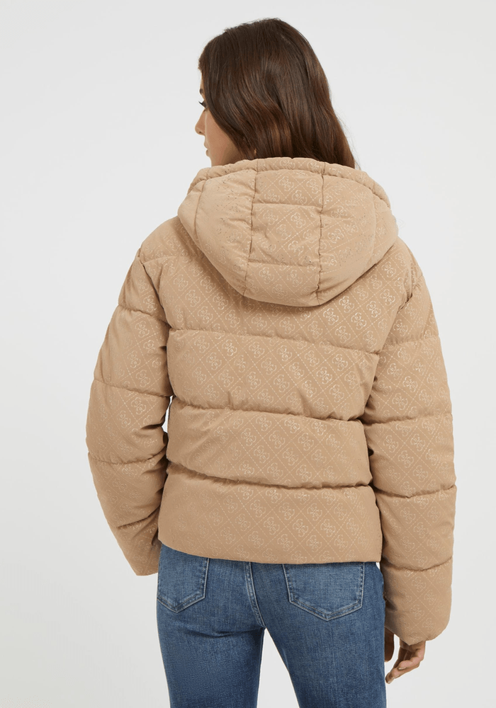 Chaqueta Guess Mujer 4G Logo Hooded Puffa Jacket Café-2