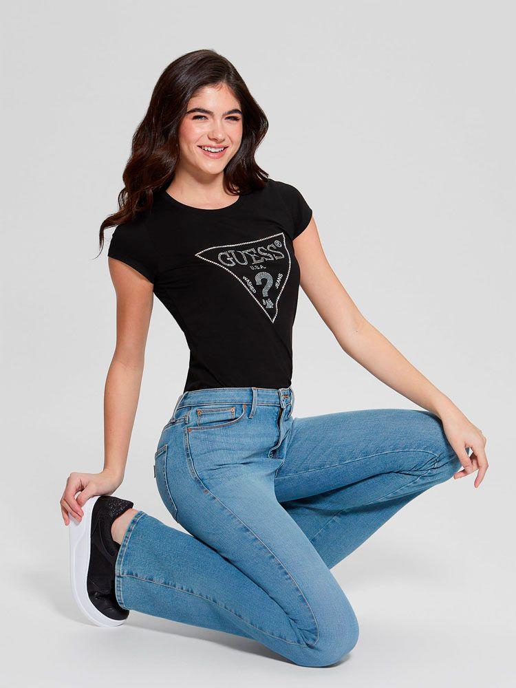 Polera Guess Mujer Ss Embellished Logo R3 Tee Negro-3