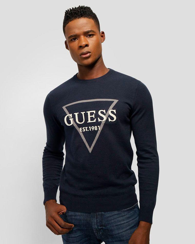 Sweater Guess Hombre Fabian Vn Logo Swtr Azul-0