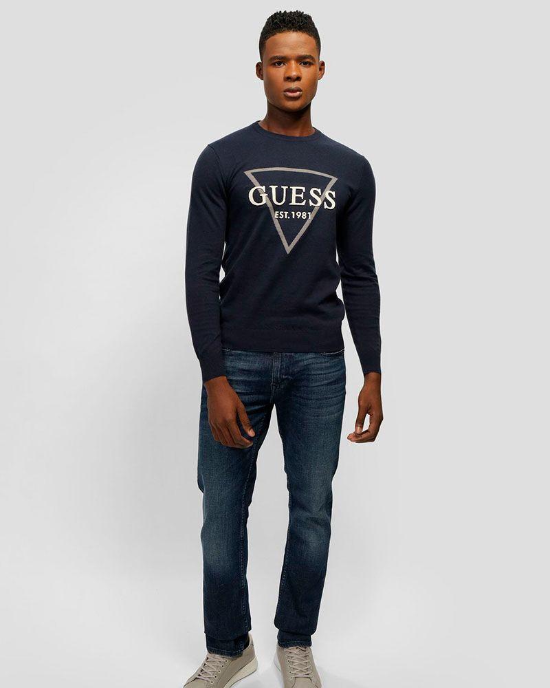 Sweater Guess Hombre Fabian Vn Logo Swtr Azul-1