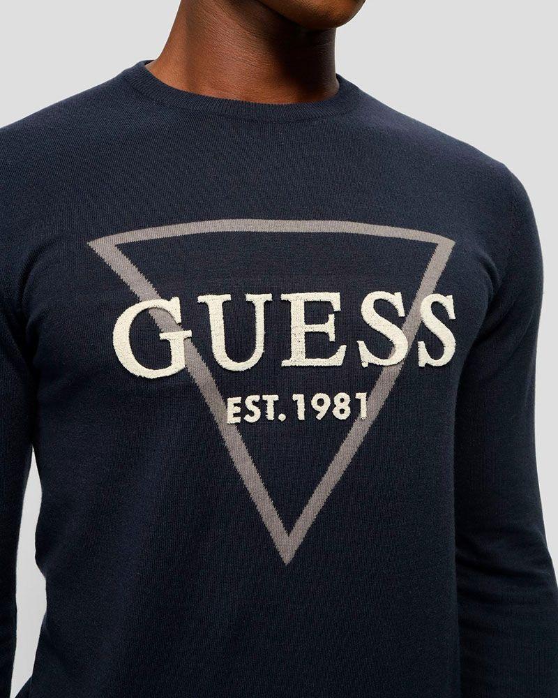 Sweater Guess Hombre Fabian Vn Logo Swtr Azul-2