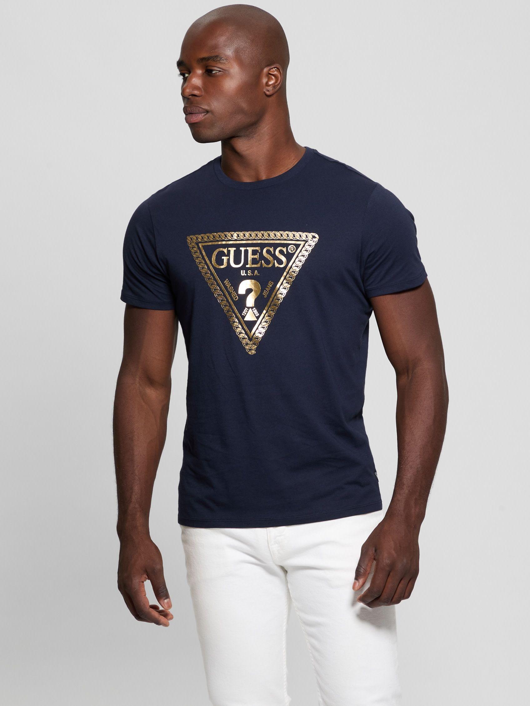 Polera Guess Hombre Ss Bsc Chain Tri Logo Tee Azul-0