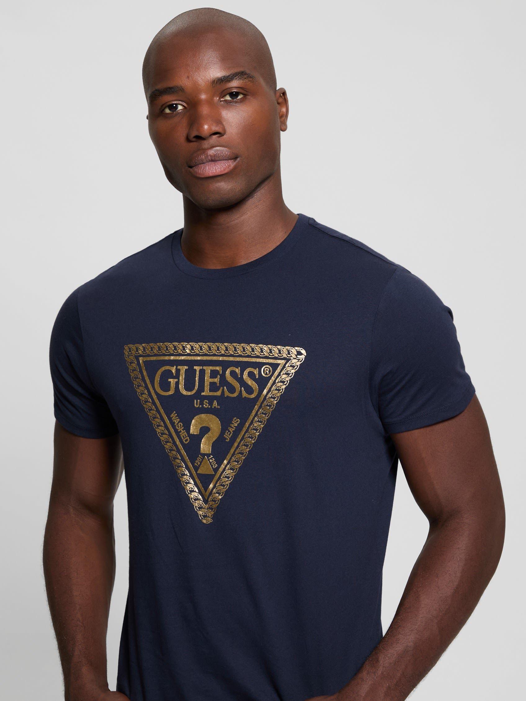 Polera Guess Hombre Ss Bsc Chain Tri Logo Tee Azul-3