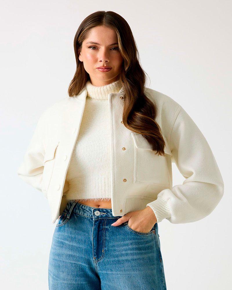 Chaqueta Lorenza Melton Bomber Blanco Mujer-0
