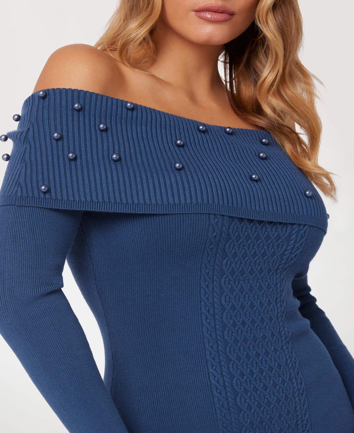 Vestido Guess Mujer Ls Off Shldr Amber Cable Dress Azul-3