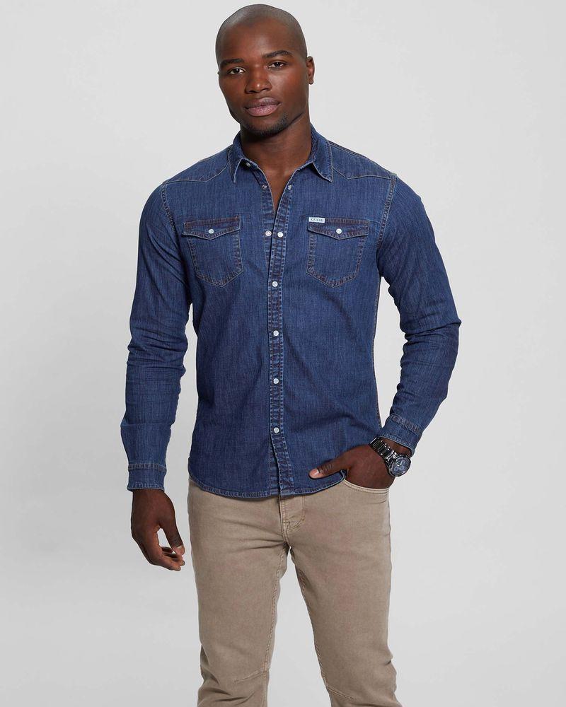 Camisa Guess Hombre Truckee L/S Shirt Azul-1