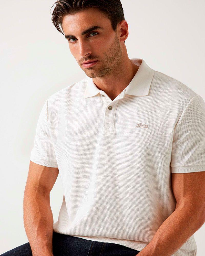 Polera Guess Hombre Ss Minimal Logo Polo Blanco-3