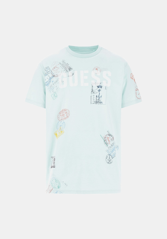Polera Guess Hombre Ss Bsc World Stamps Tee Celeste-4