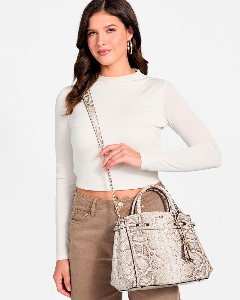 Cartera Guess Mujer Melinda Triple Comp Satchel Blanco Invierno-4