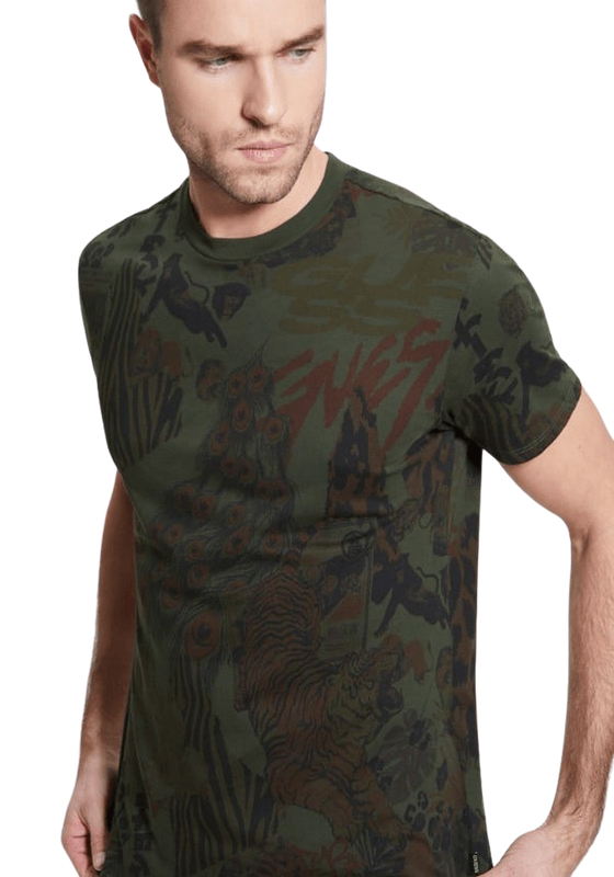 Polera Guess Hombre Ss New Retro Tiger Crew Verde-0