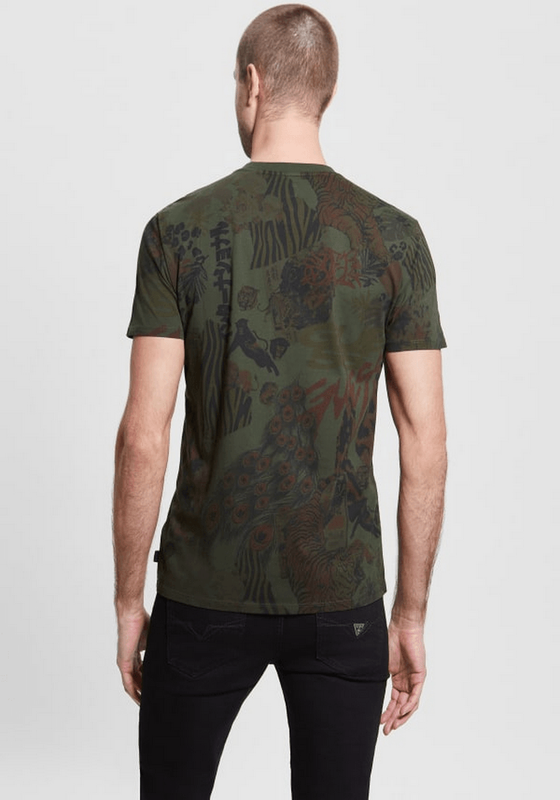 Polera Guess Hombre Ss New Retro Tiger Crew Verde-1