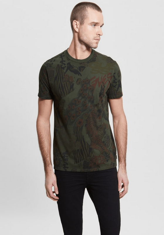 Polera Guess Hombre Ss New Retro Tiger Crew Verde-2