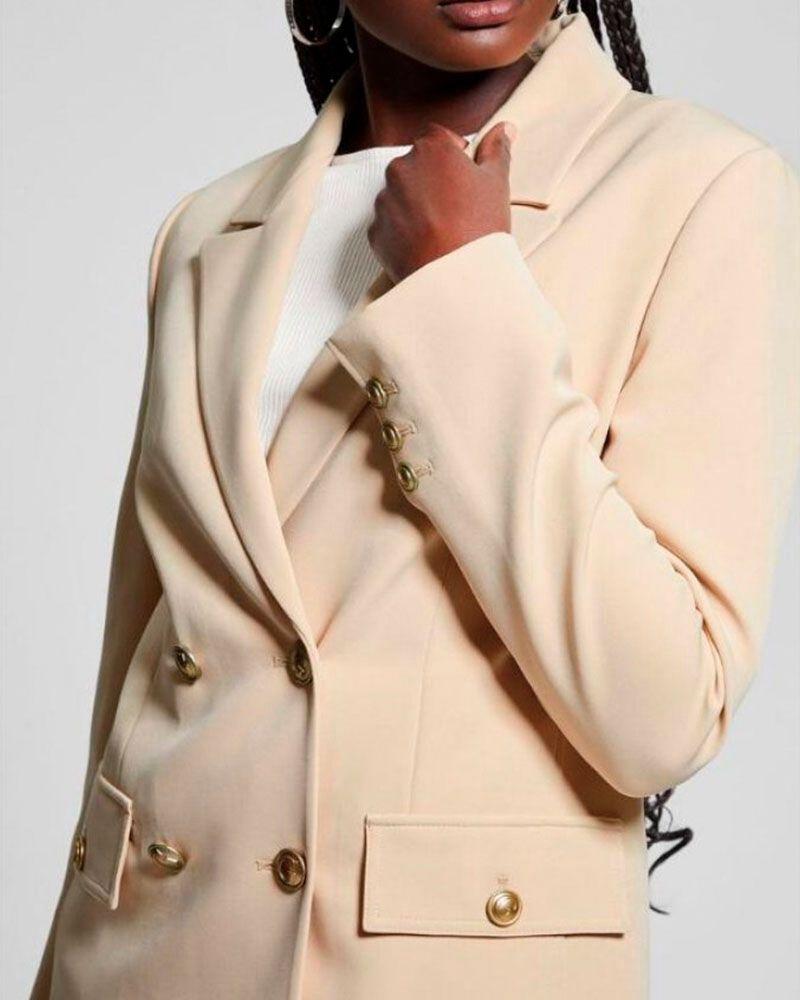 Chaqueta Guess Mujer Ls Fiona Double Breast Blazer Café claro-0
