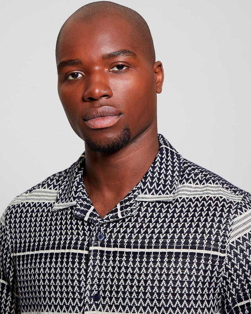 Camisa Guess Hombre Ss Arrow Jacquard Shirt Azul-2