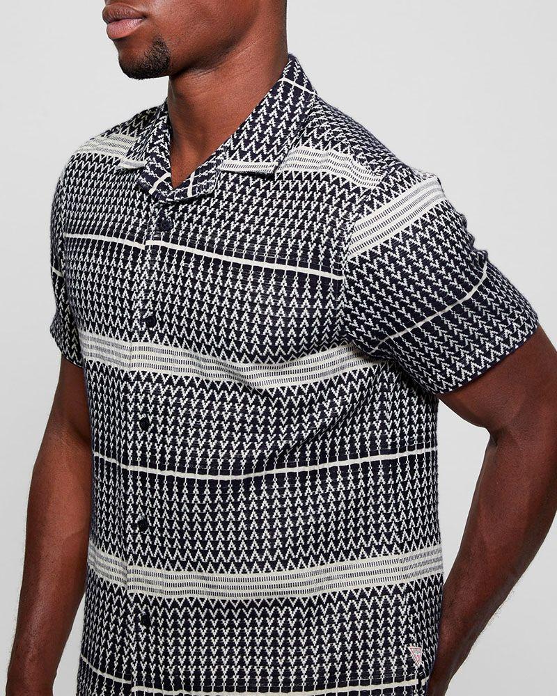 Camisa Guess Hombre Ss Arrow Jacquard Shirt Azul-4