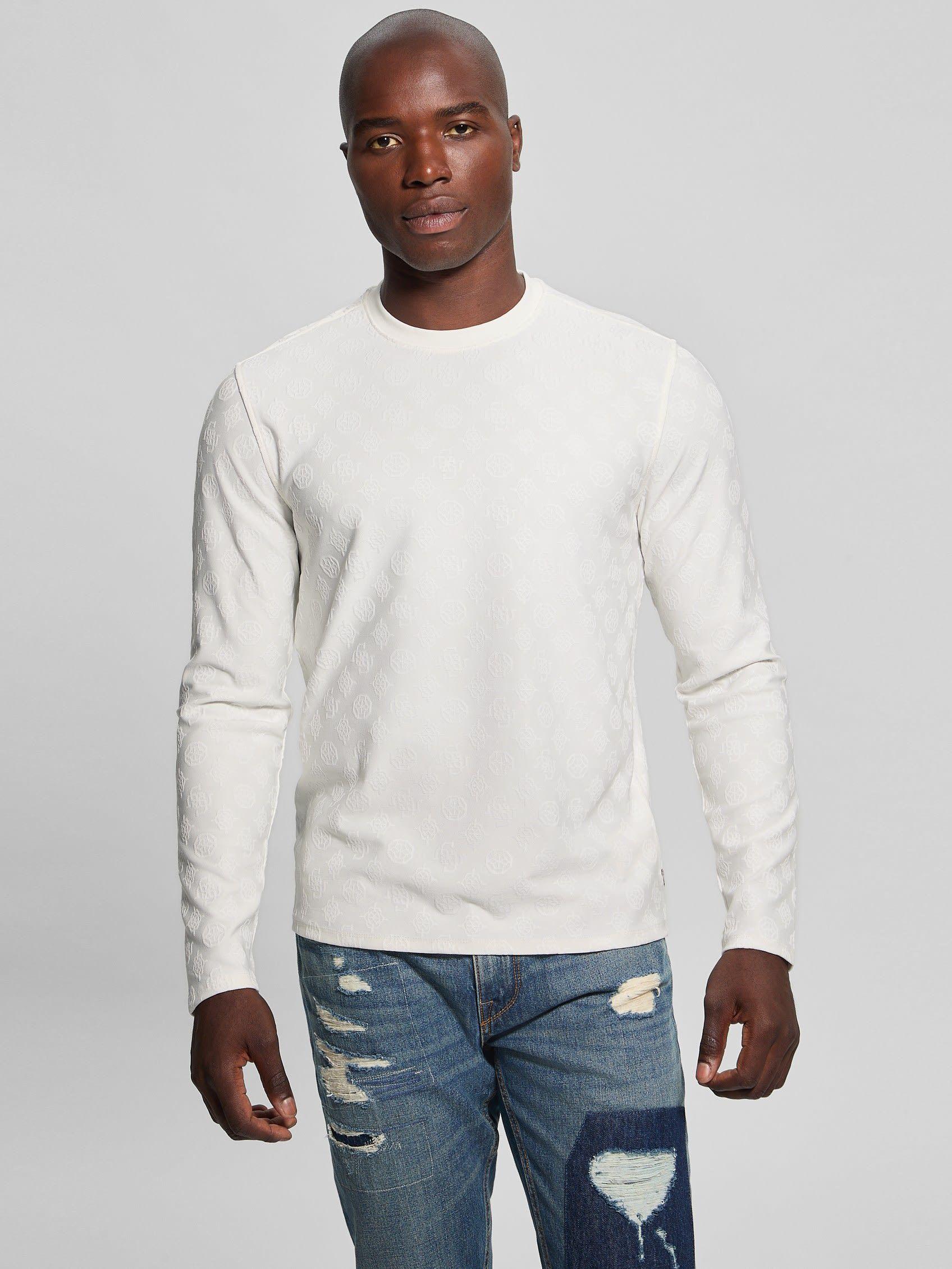 Polera Guess Hombre Ls Tonal Peony Jacquard Crew Blanco-0
