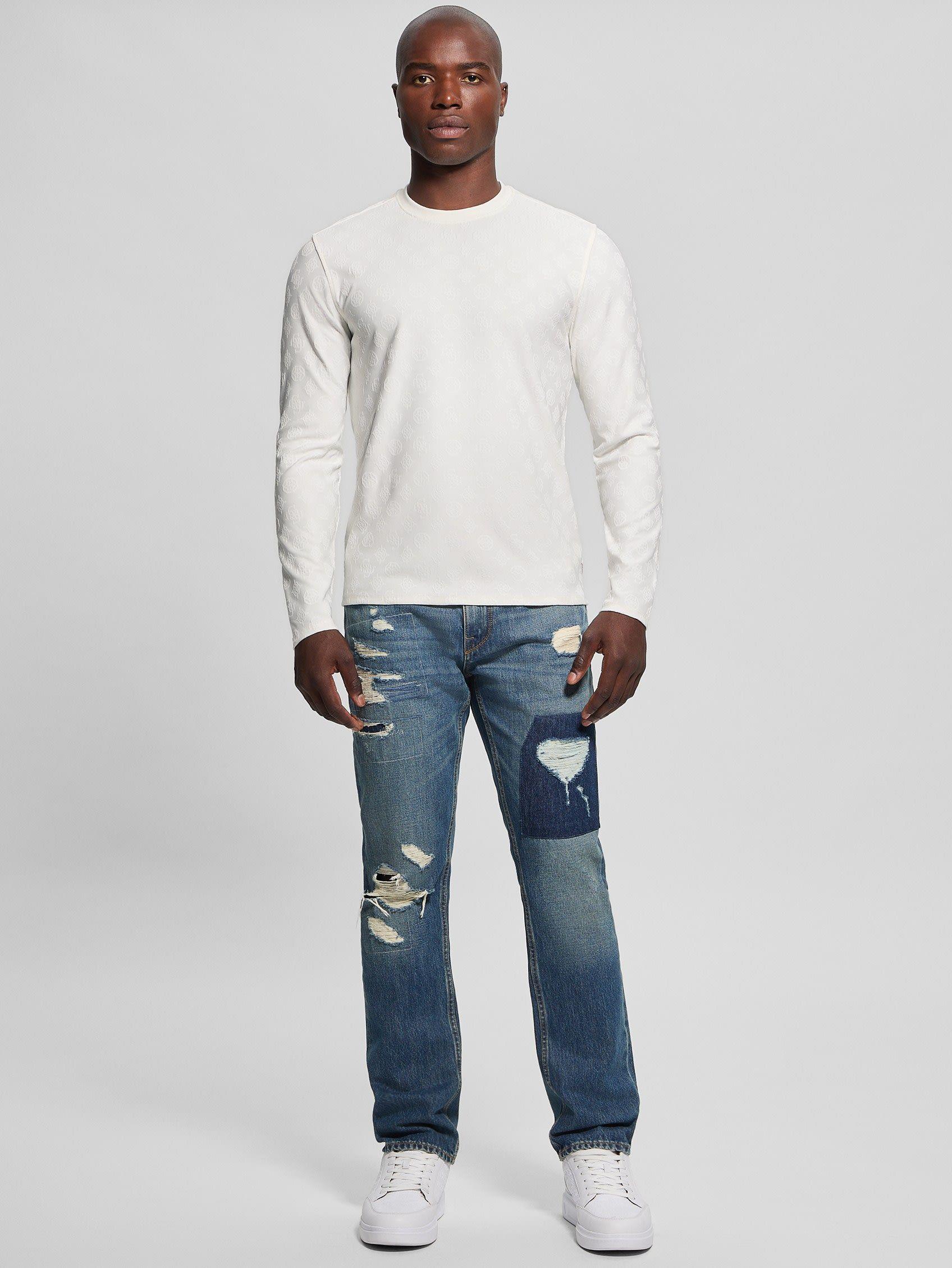 Polera Guess Hombre Ls Tonal Peony Jacquard Crew Blanco-1