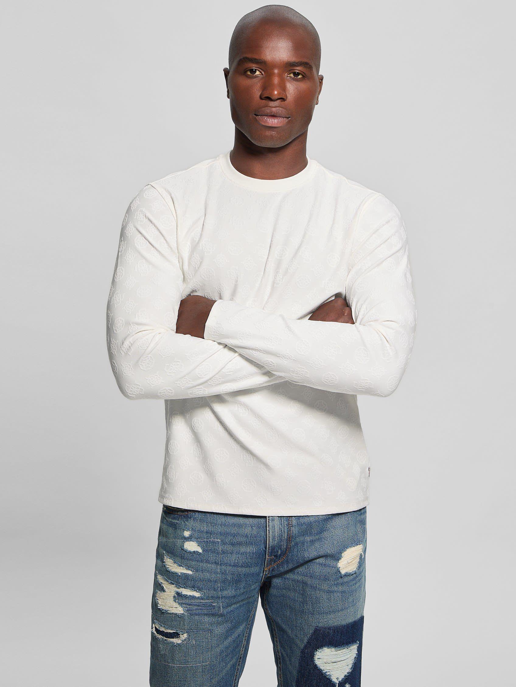 Polera Guess Hombre Ls Tonal Peony Jacquard Crew Blanco-3