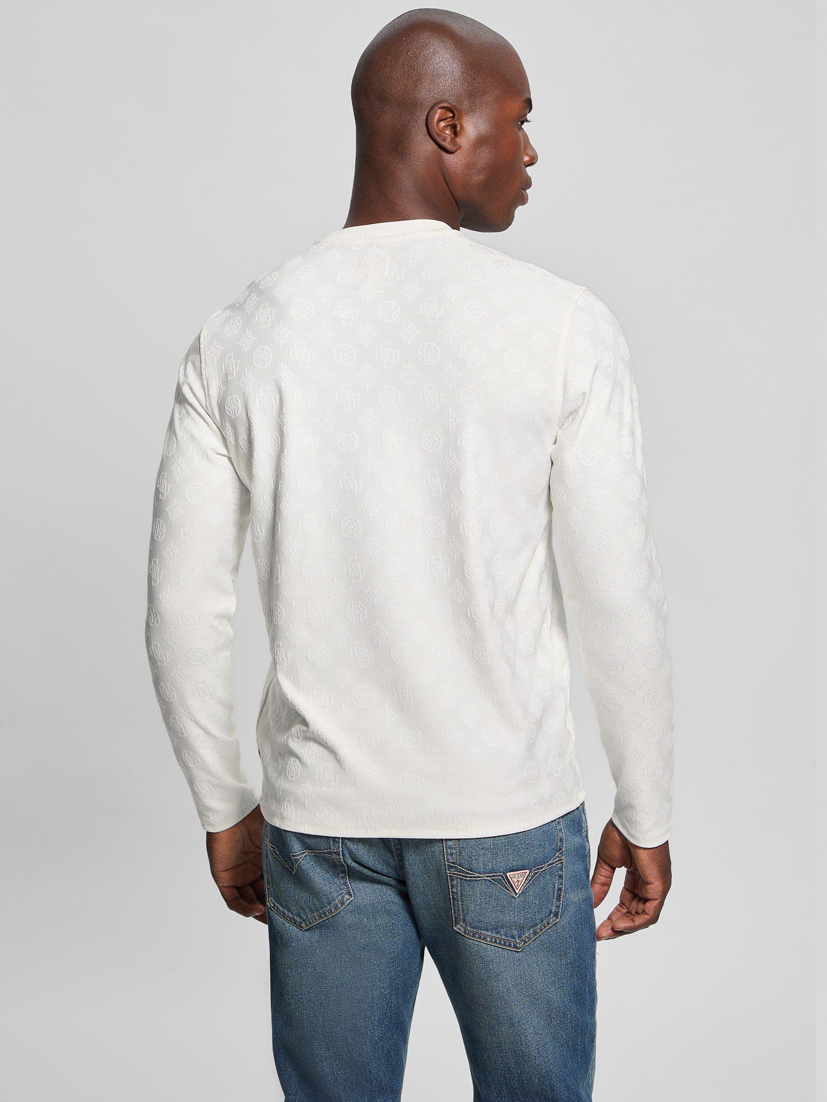 Polera Guess Hombre Ls Tonal Peony Jacquard Crew Blanco-4