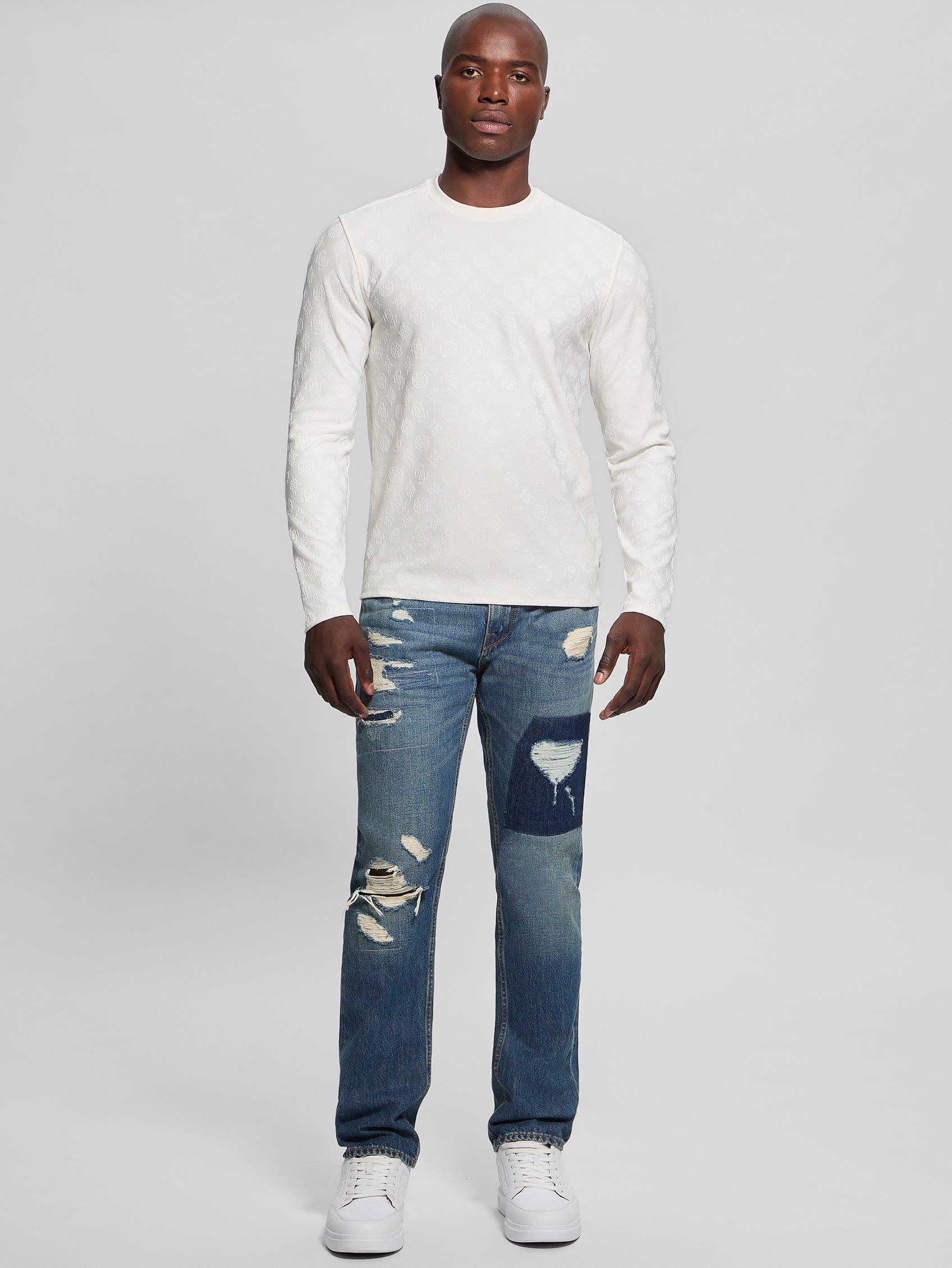 Polera Guess Hombre Ls Tonal Peony Jacquard Crew Blanco-5