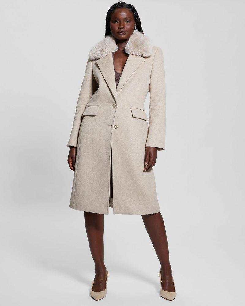 Abrigo Guess Mujer Nancy Fit Coat Faux Fur Collar Café-0