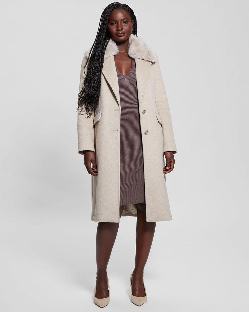 Abrigo Guess Mujer Nancy Fit Coat Faux Fur Collar Café-1
