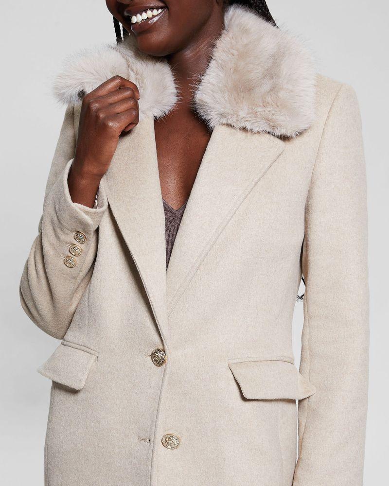 Abrigo Guess Mujer Nancy Fit Coat Faux Fur Collar Café-2