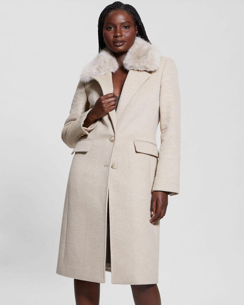 Abrigo Guess Mujer Nancy Fit Coat Faux Fur Collar Café-3