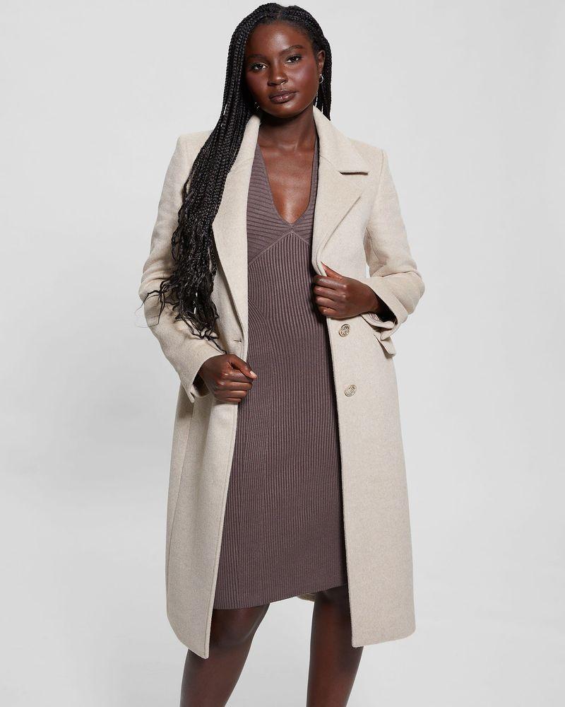 Abrigo Guess Mujer Nancy Fit Coat Faux Fur Collar Café-6