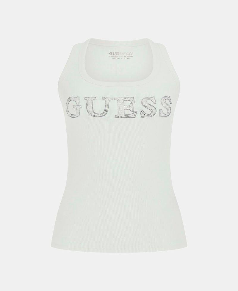 Polera Guess Mujer Sl Embellished Logo Tank Top Guess Mujer Blanco-4