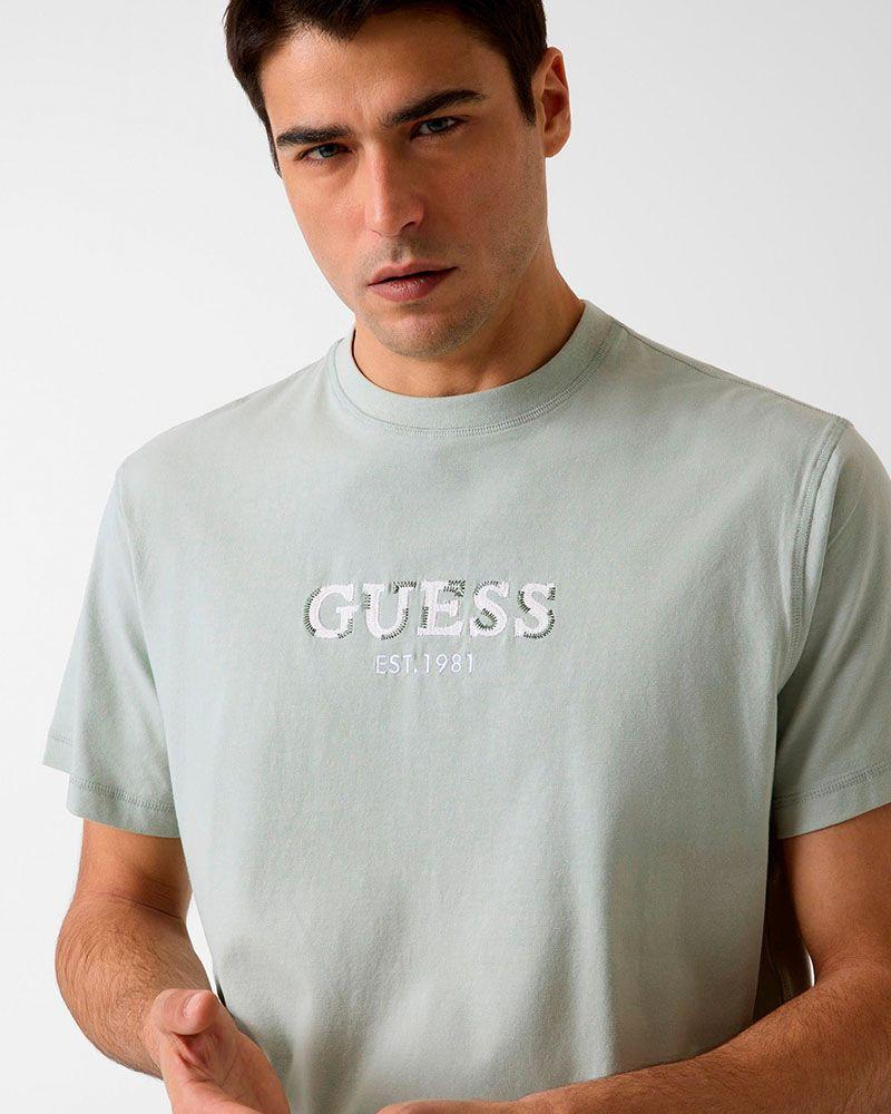Polera Cn Ss Guess Logo Contrast Stitching Tee Verde-3
