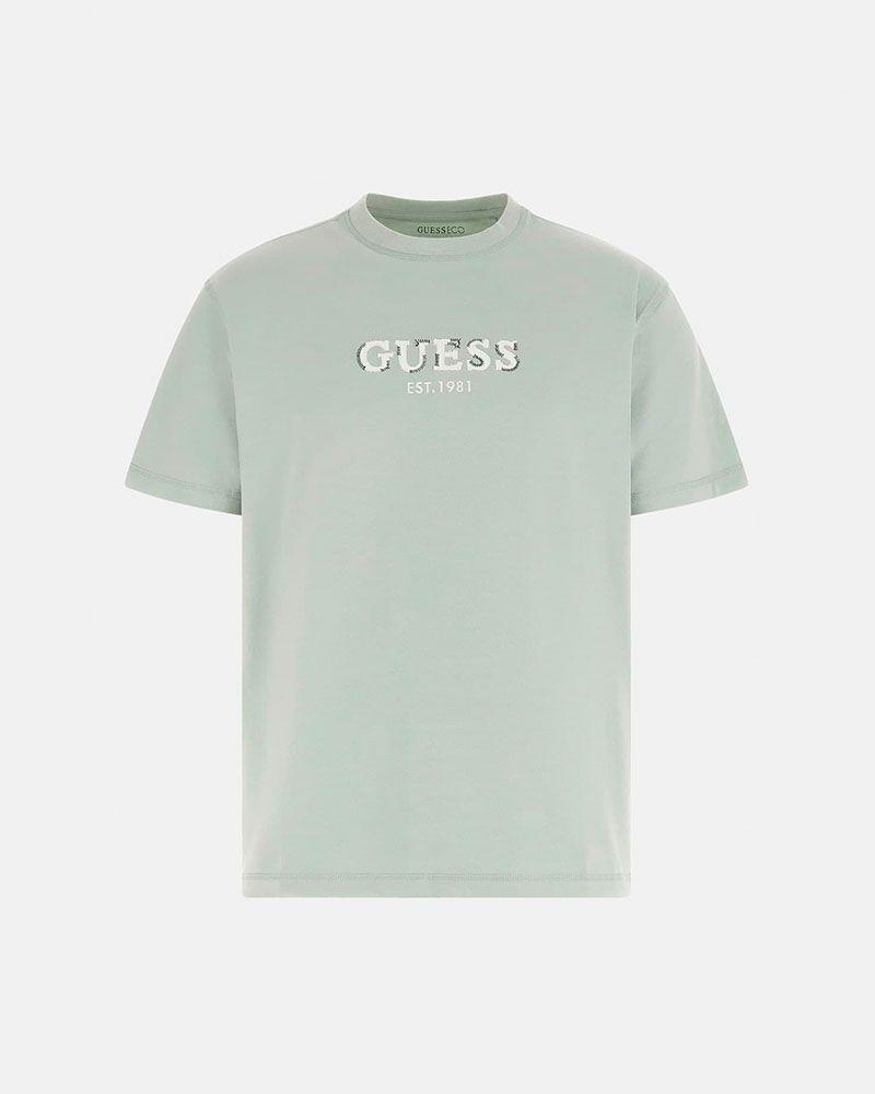 Polera Cn Ss Guess Logo Contrast Stitching Tee Verde-4