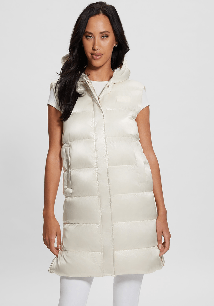 Chaqueta Guess Mujer Noemi Padded Long Vest Blanco-2