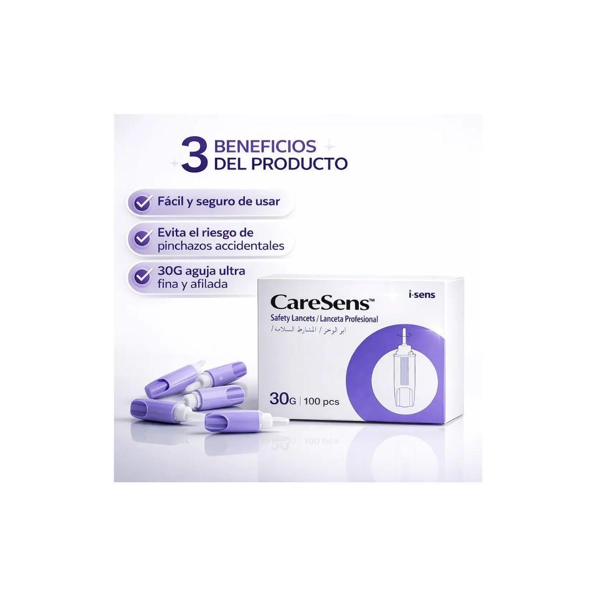 Lancetas Esteriles Caresens Automaticas 30g 100 Unidades-2